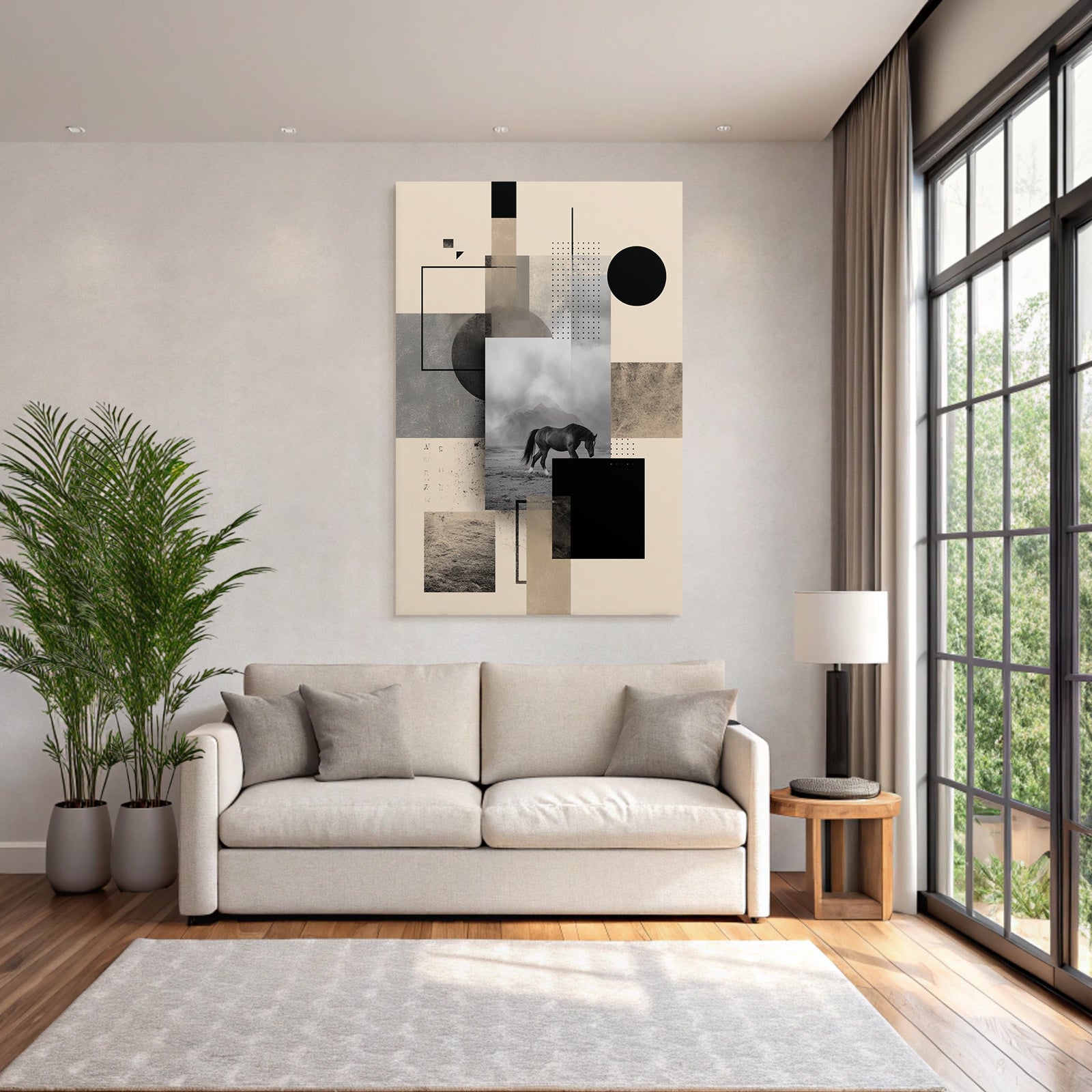Abstractes Kunstwerk Horse In Landschaft Geometrische Formen