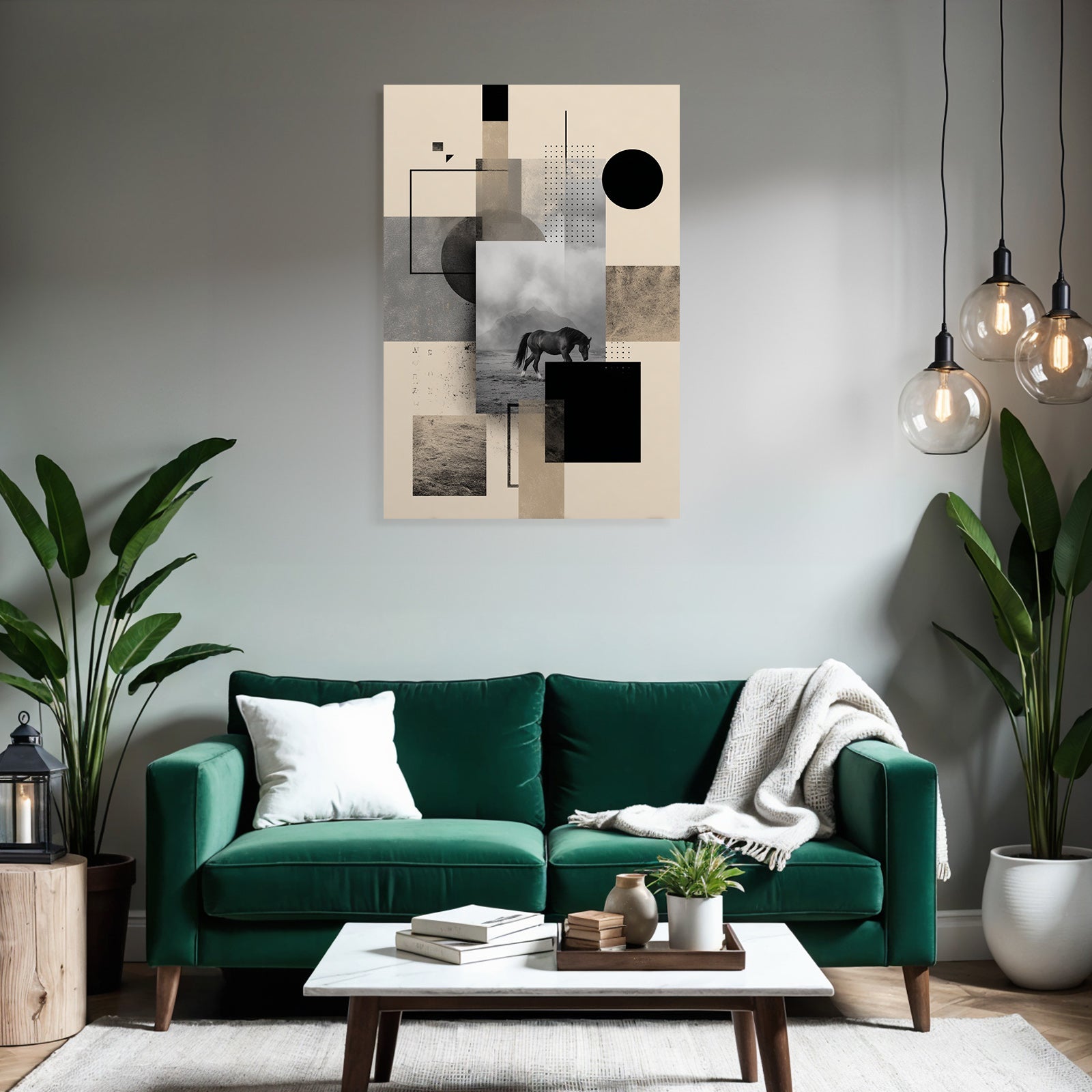 Abstractes Kunstwerk Horse In Landschaft Geometrische Formen