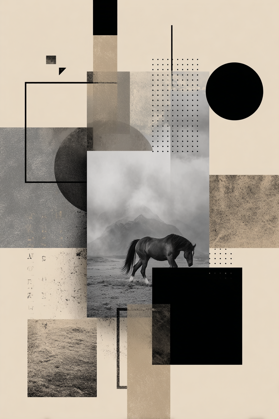 Abstractes Kunstwerk Horse In Landschaft Geometrische Formen | Modern Basic | Einrichtungsstile