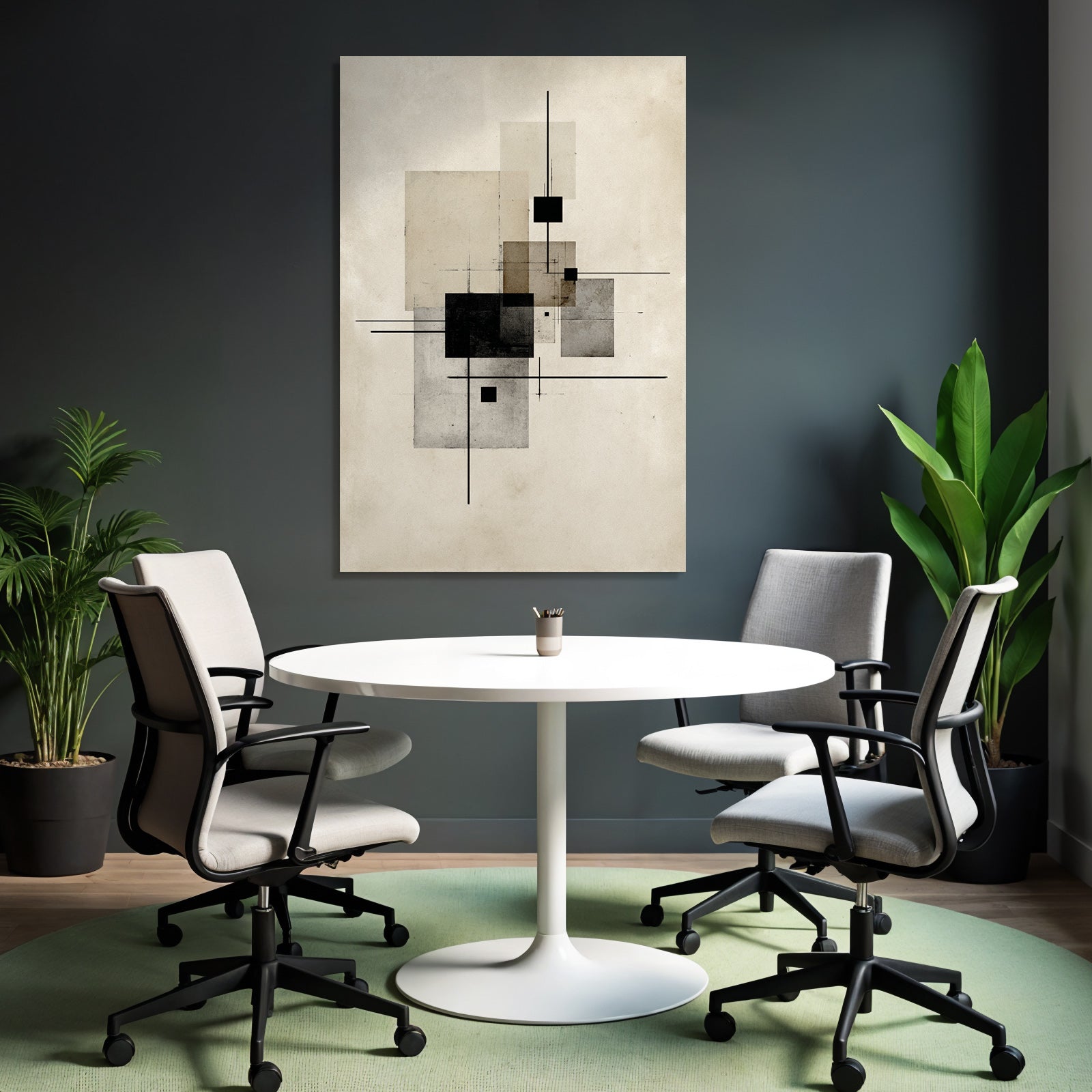 Abstract Geometric Composition Rectangles Squares Black Grey Beige