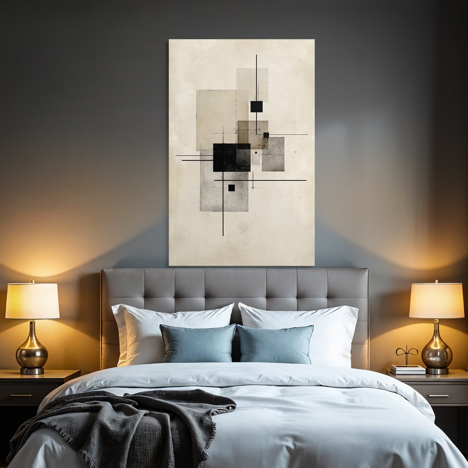 Abstract Geometric Composition Rectangles Squares Black Grey Beige