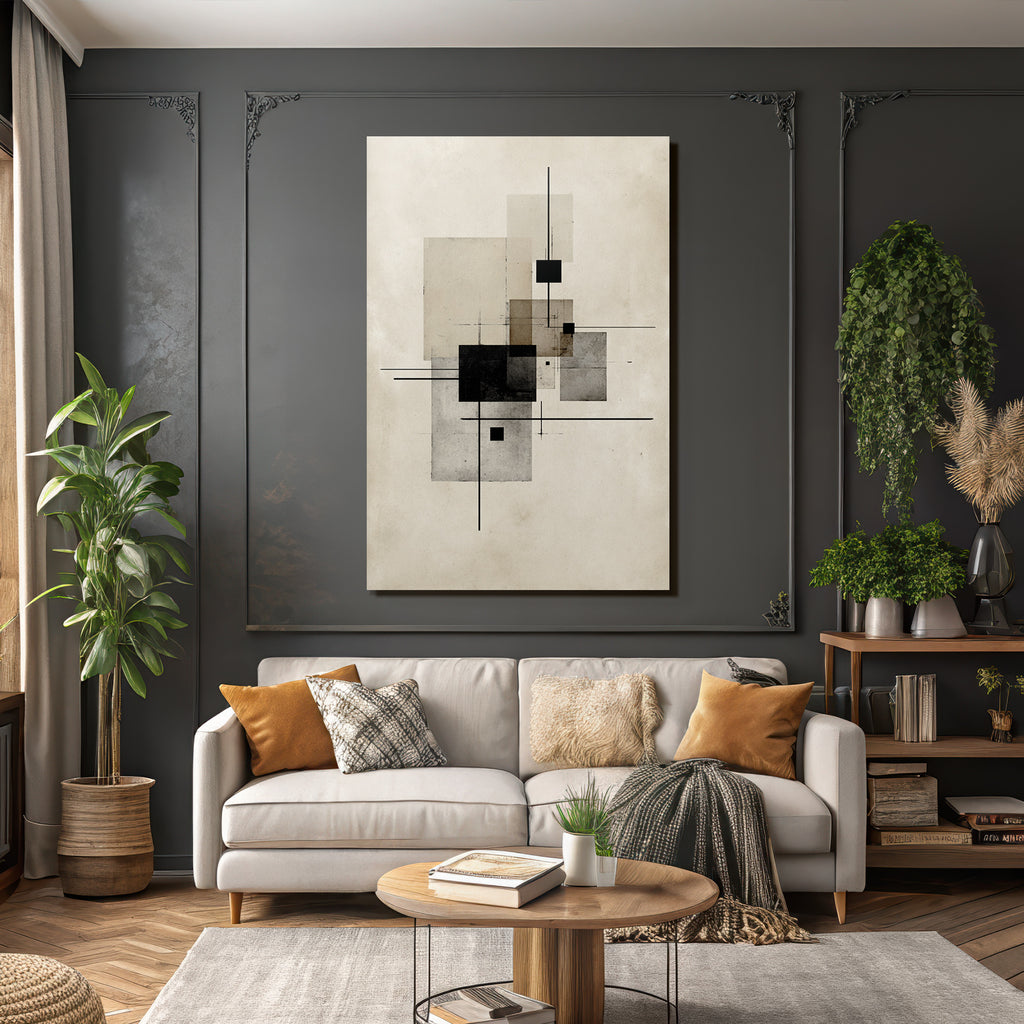 Abstrakte Geometrische Compostion Rechtecke Quadrate Schwarz Grau Beige