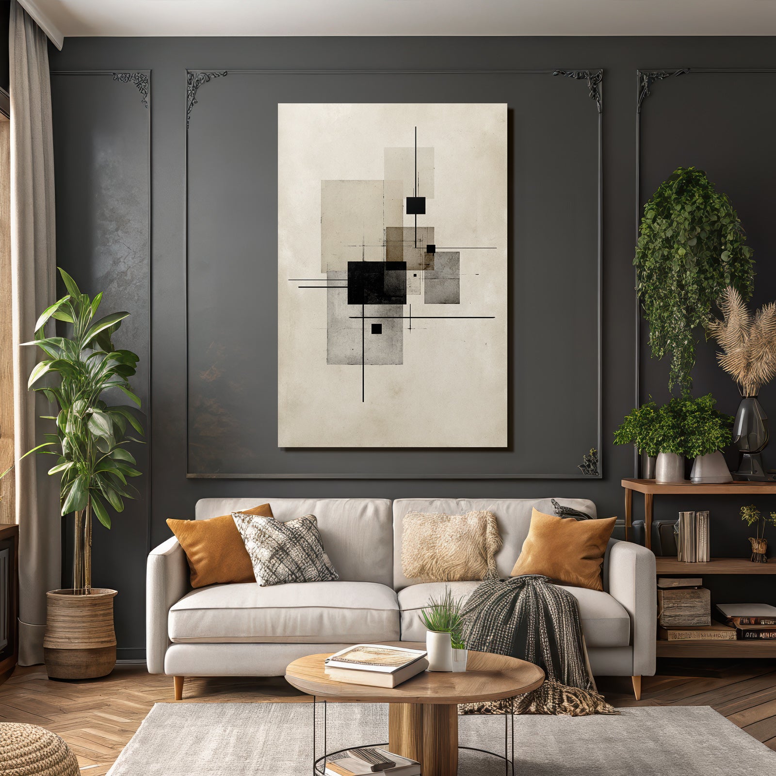 Abstract Geometric Composition Rectangles Squares Black Grey Beige