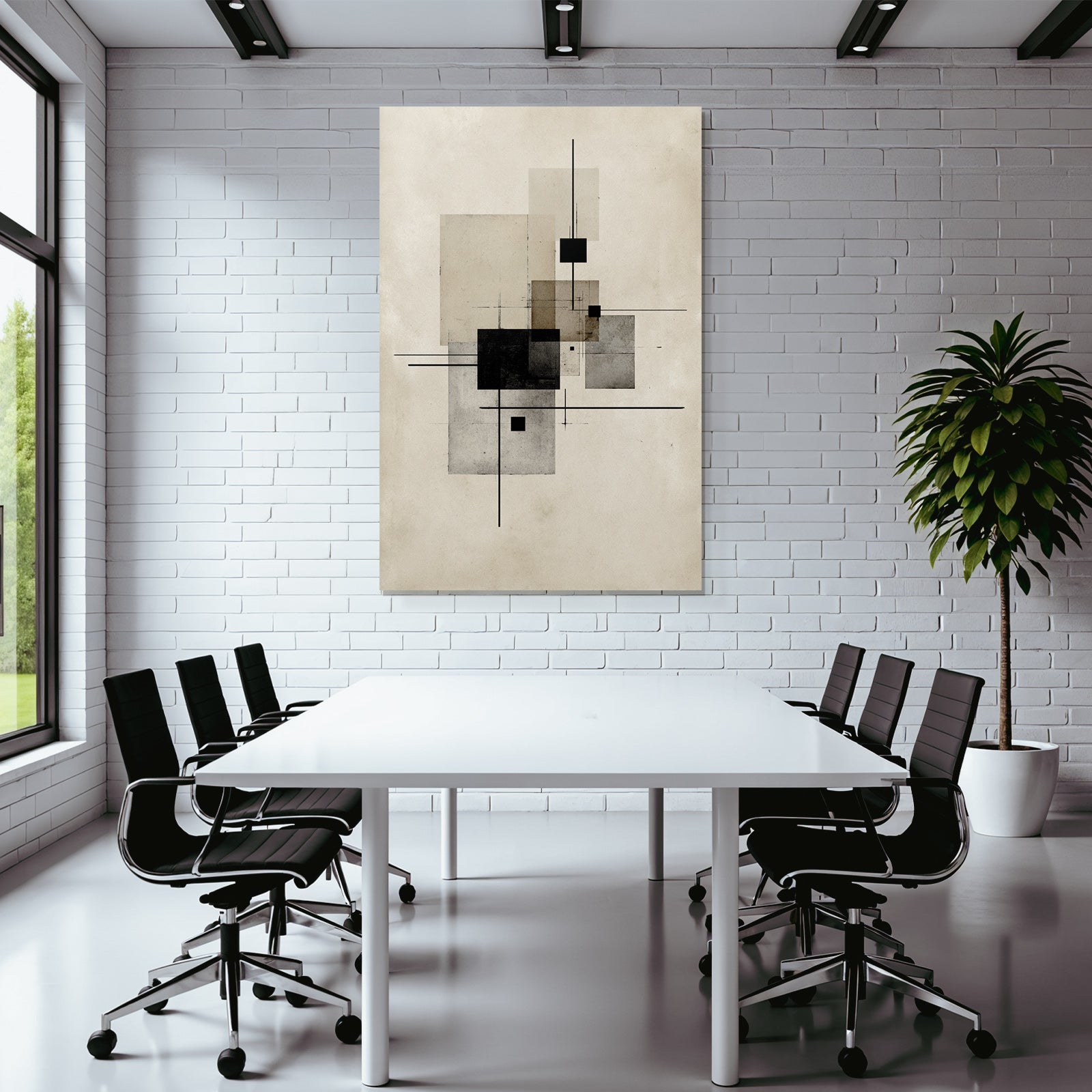 Abstract Geometric Composition Rectangles Squares Black Grey Beige