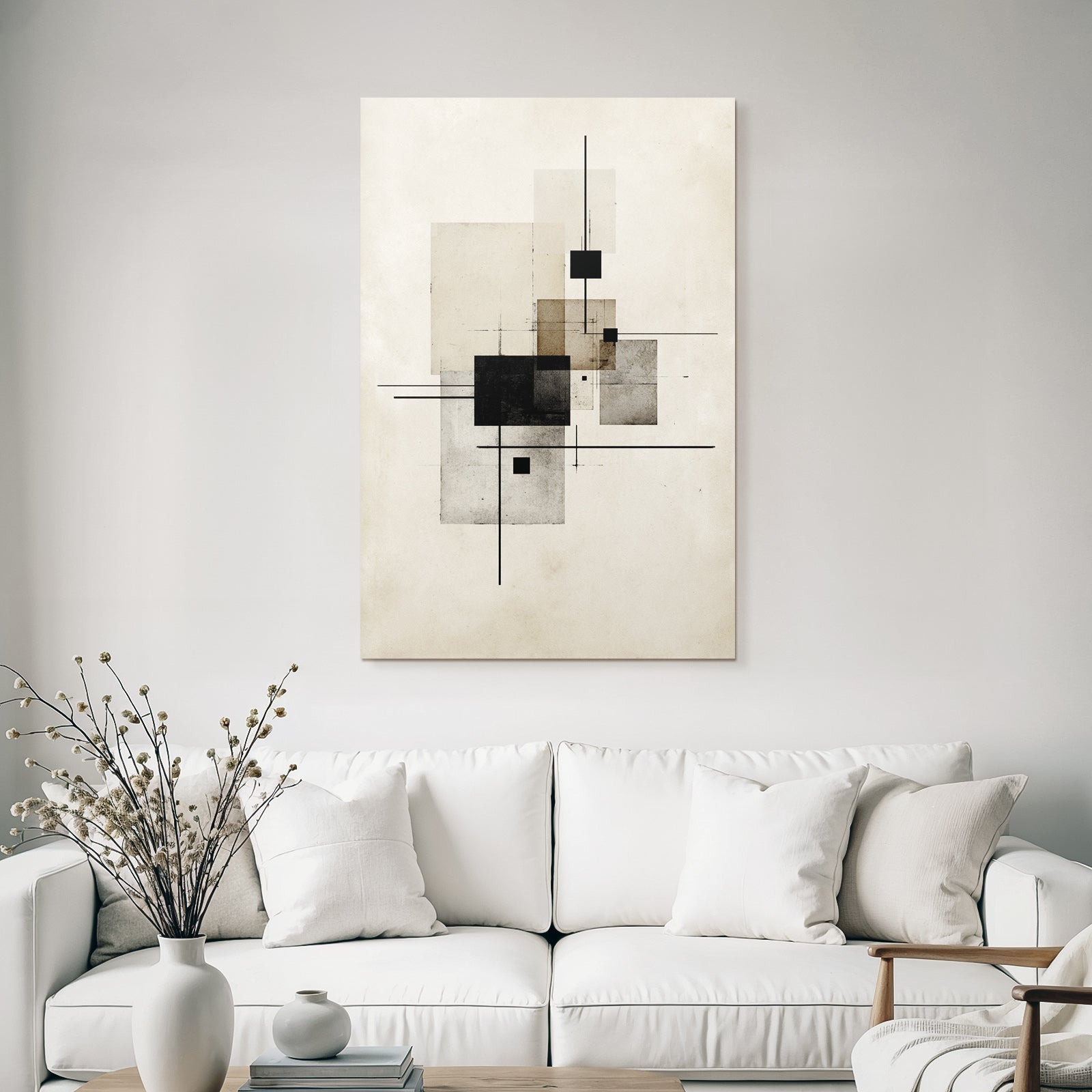 Abstract Geometric Composition Rectangles Squares Black Grey Beige