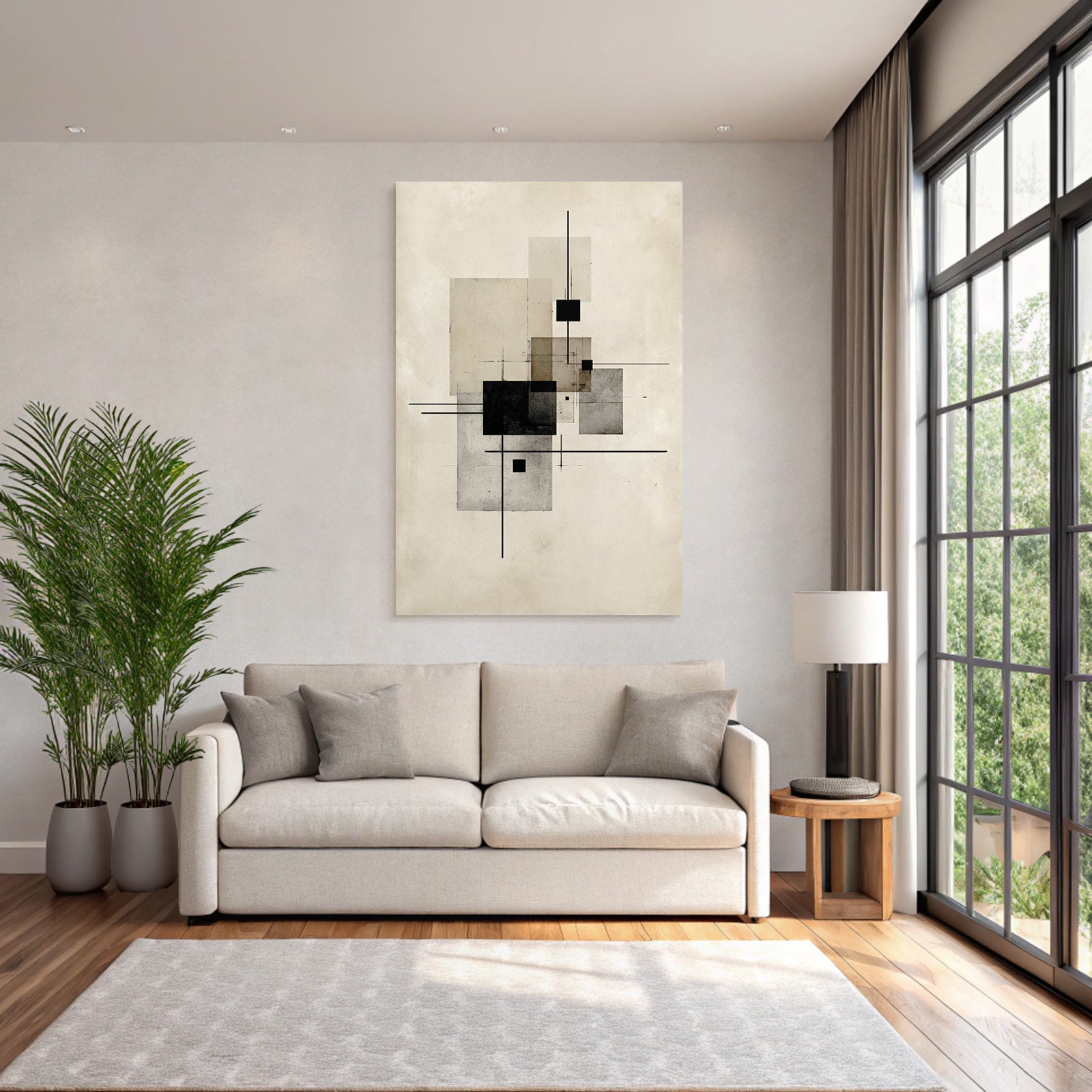 Abstract Geometric Composition Rectangles Squares Black Grey Beige
