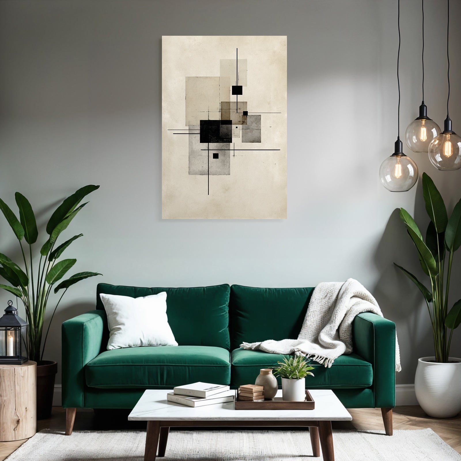 Abstract Geometric Composition Rectangles Squares Black Grey Beige