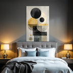 Abstract geometric compounding with black, golden, gray, and beige colors