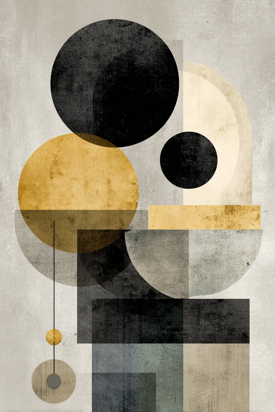 Abstrakte Geometrische Compoundierung Mit Schwarzen Goldenen Grauen Und Beigen Farben | Modern Basic | Einrichtungsstile