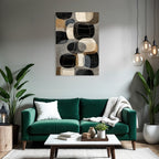 Abstract geometric shapes in black, beige, grey and brown