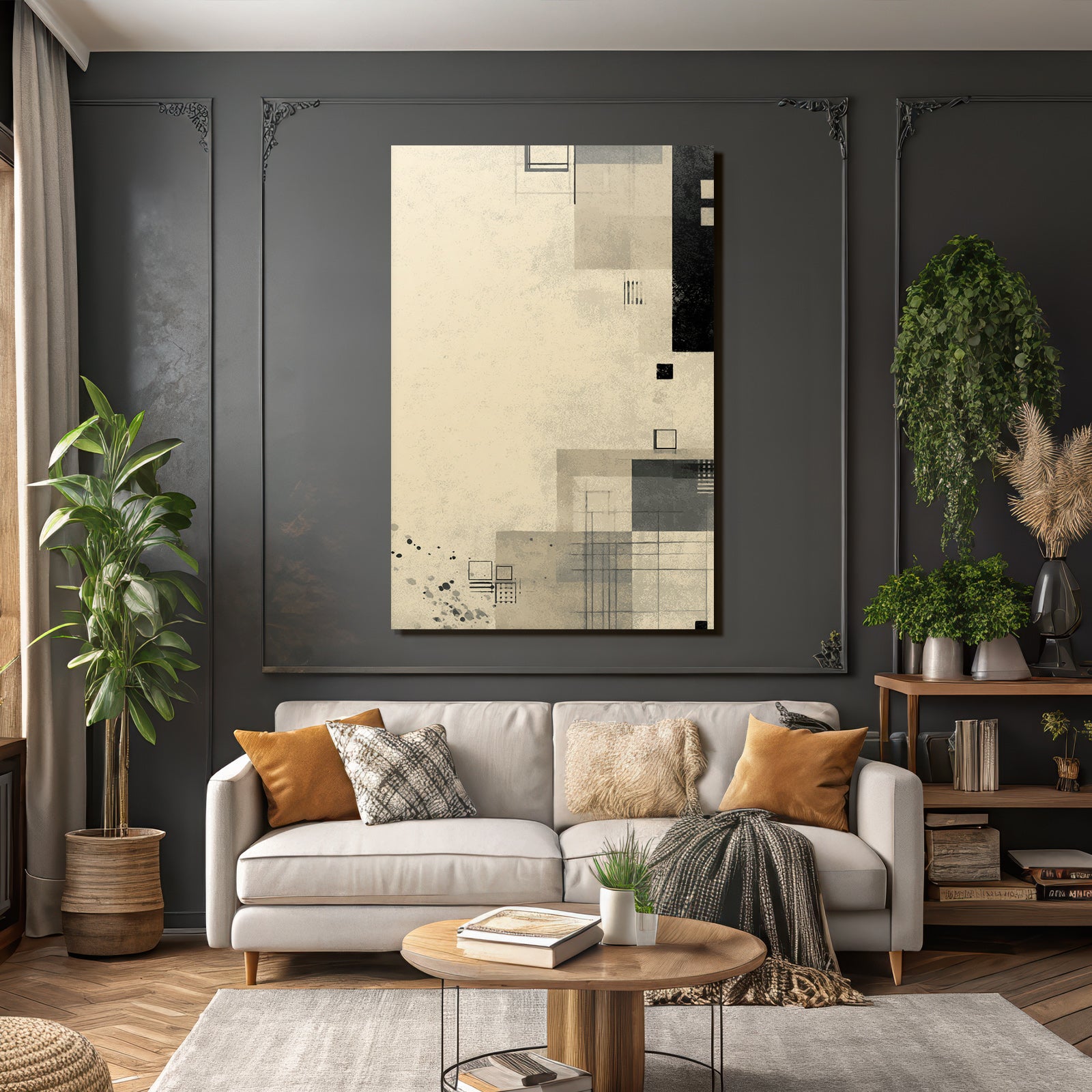 Abstrakte Geometrische Grafik Beige Schwarz Grau