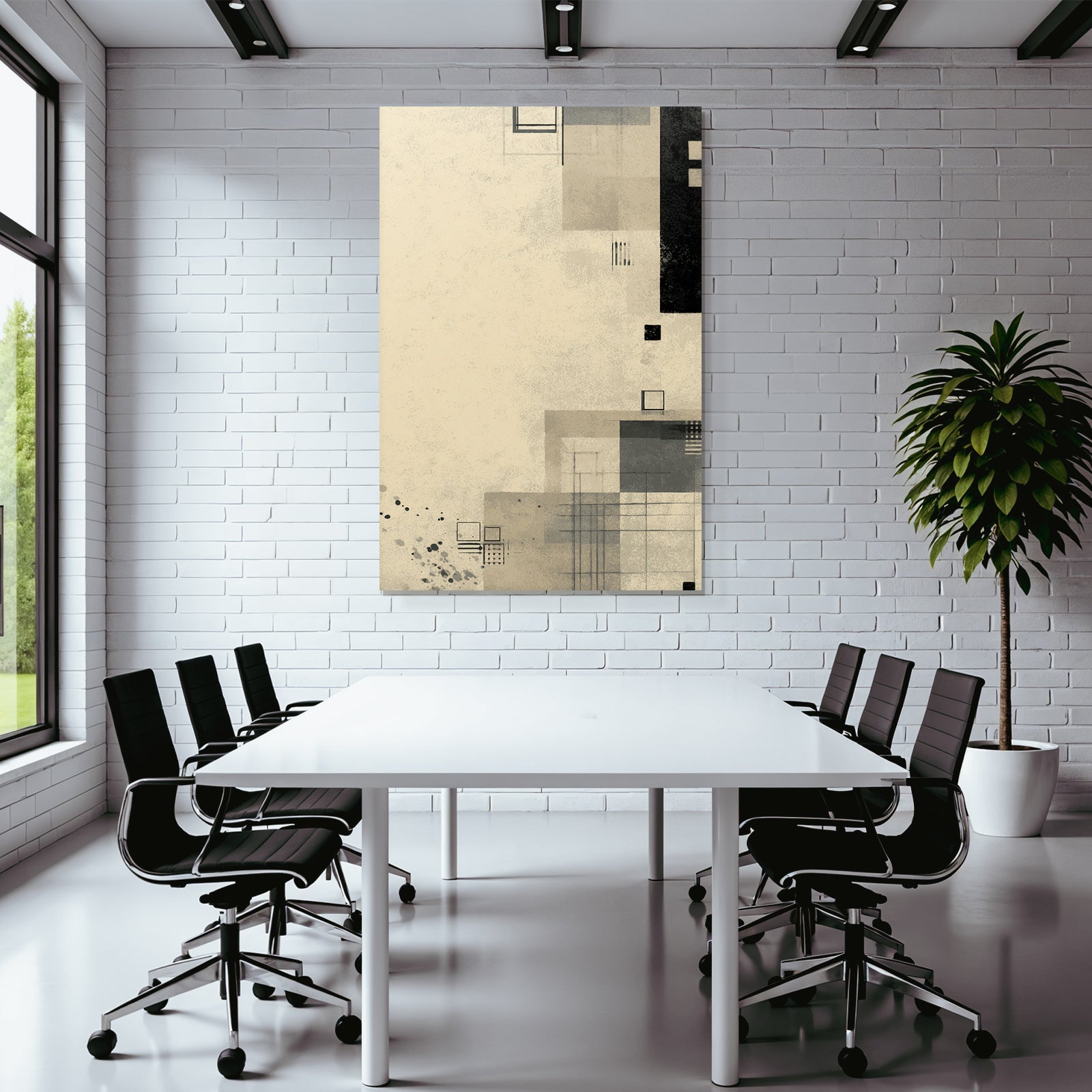 Abstrakte Geometrische Grafik Beige Schwarz Grau