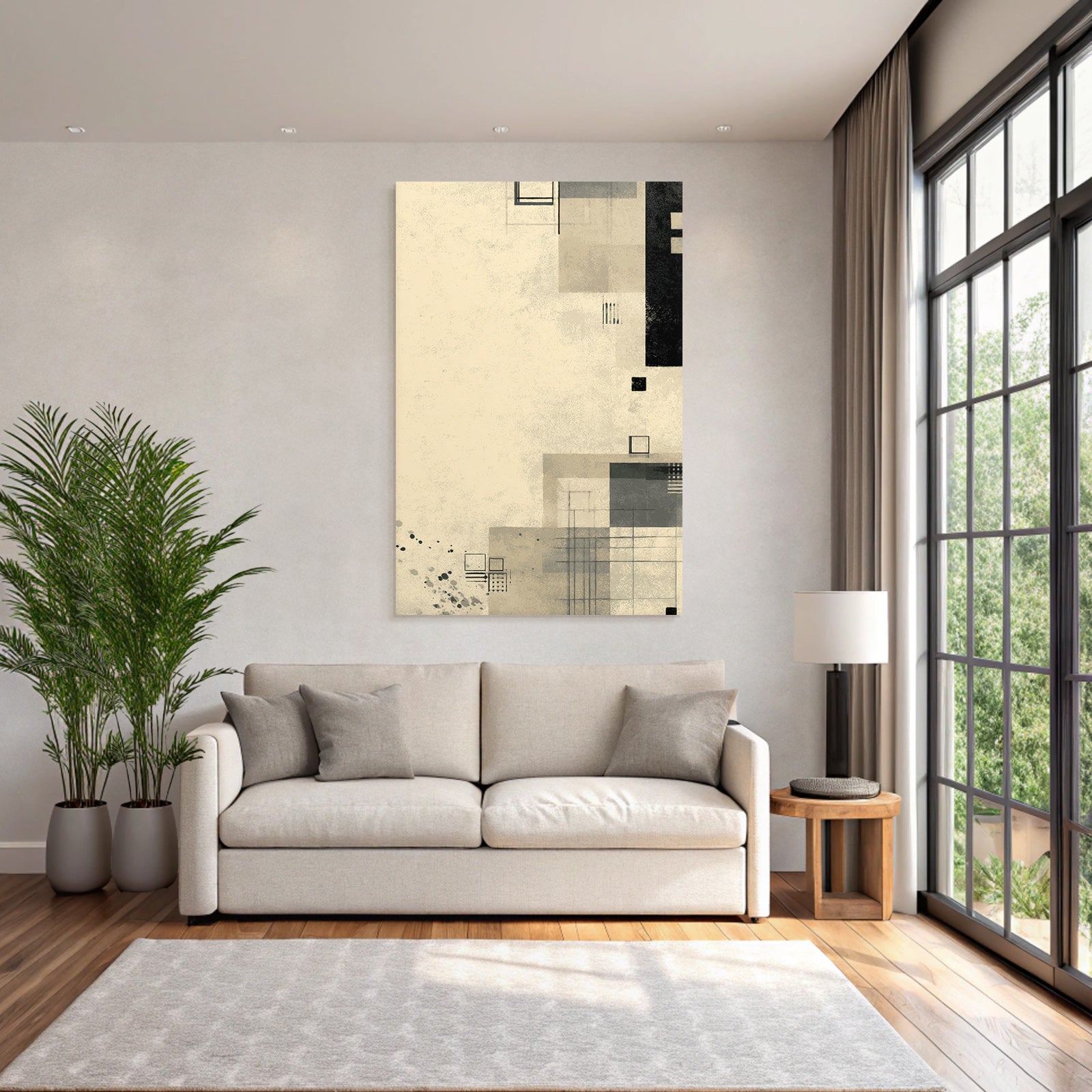 Abstrakte Geometrische Grafik Beige Schwarz Grau