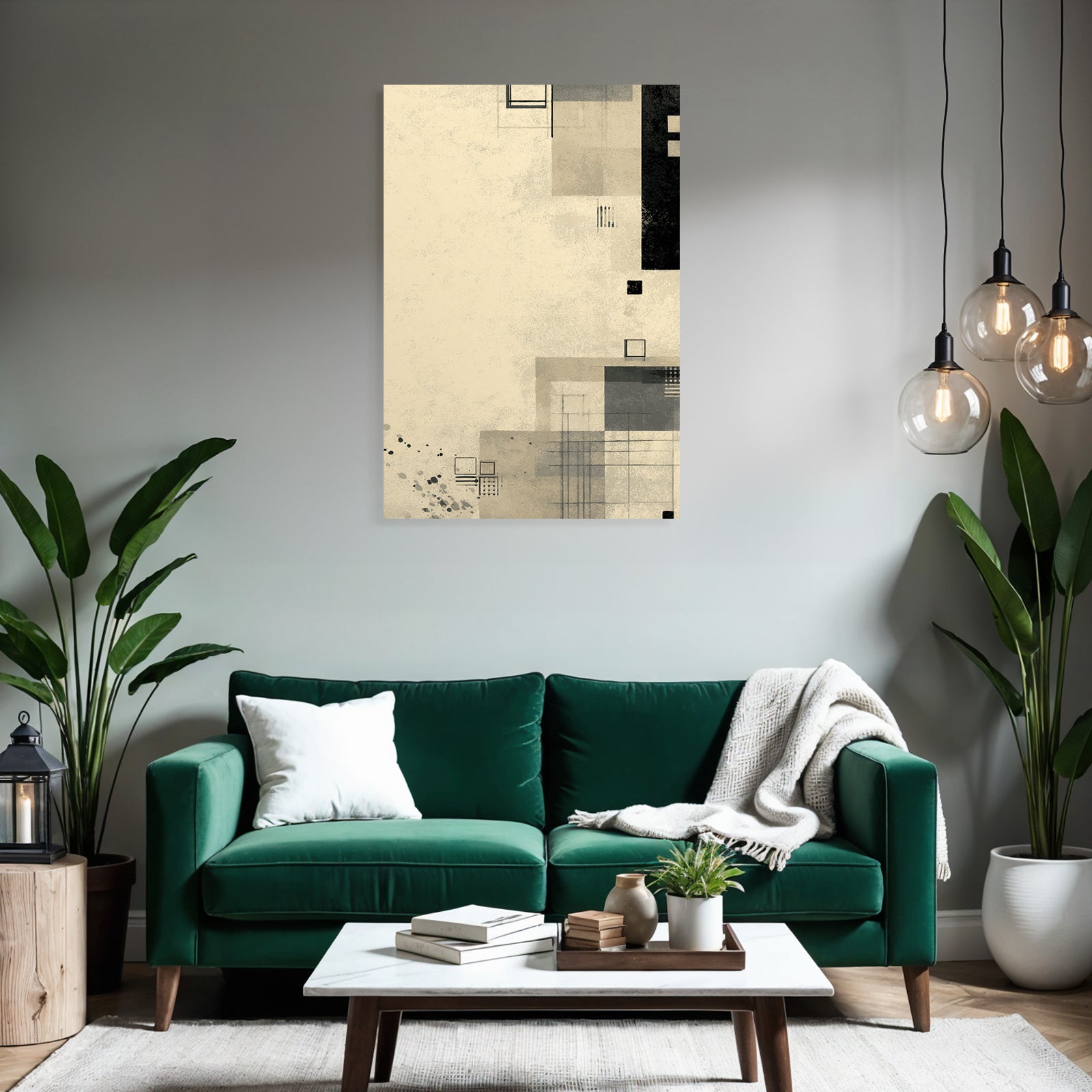 Abstrakte Geometrische Grafik Beige Schwarz Grau