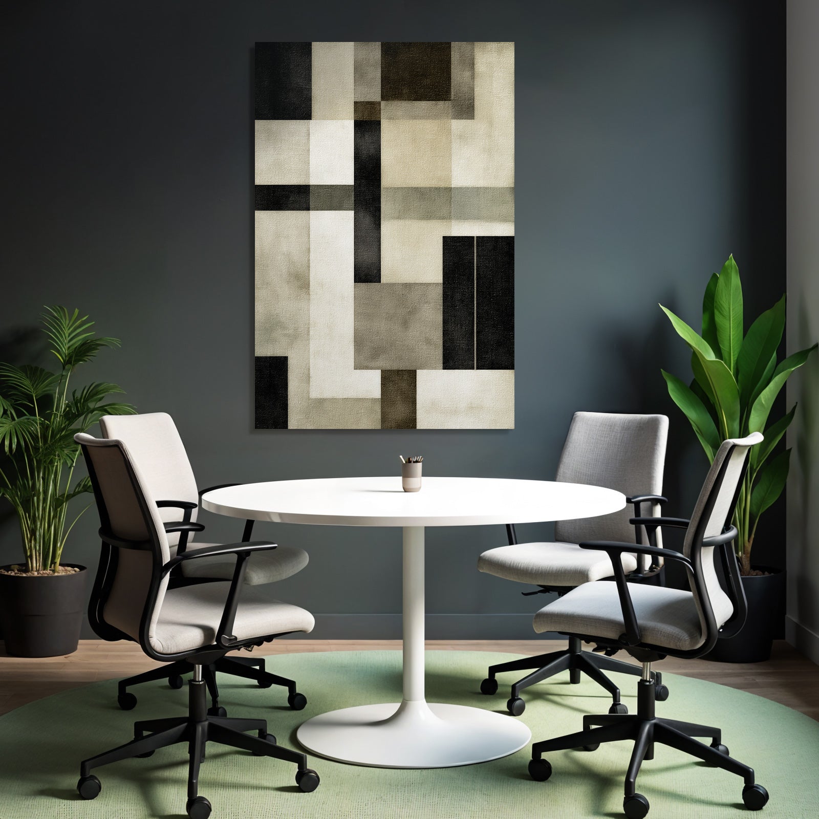 Abstract Geometric Composition In Black White Grey