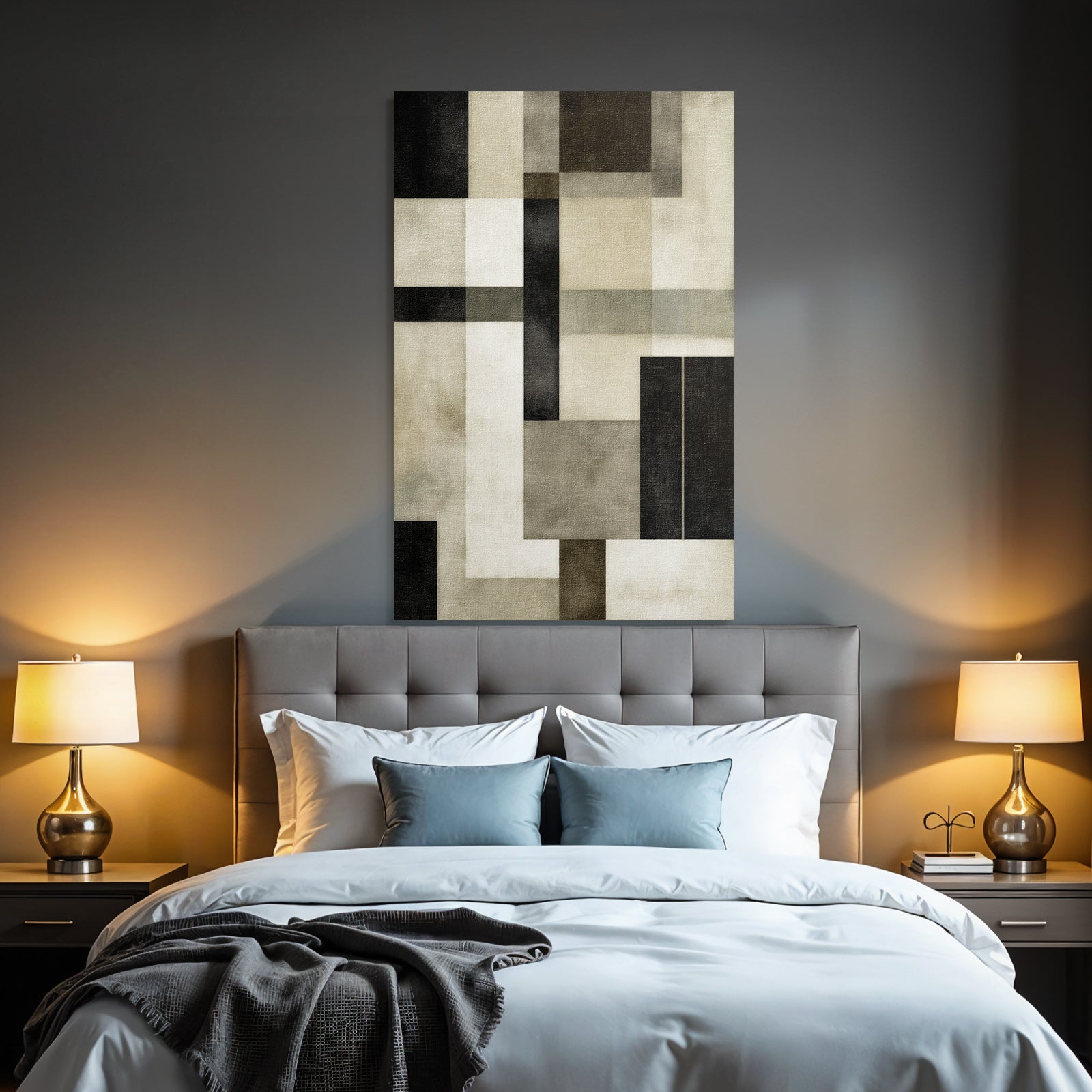 Abstract Geometric Composition In Black White Grey