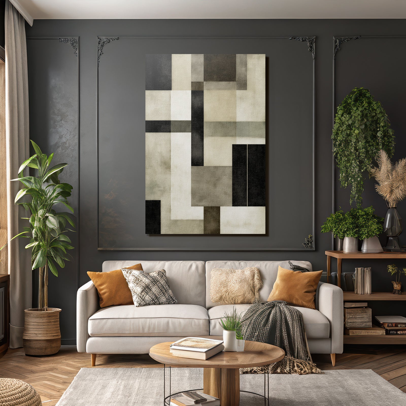 Abstract Geometric Composition In Black White Grey