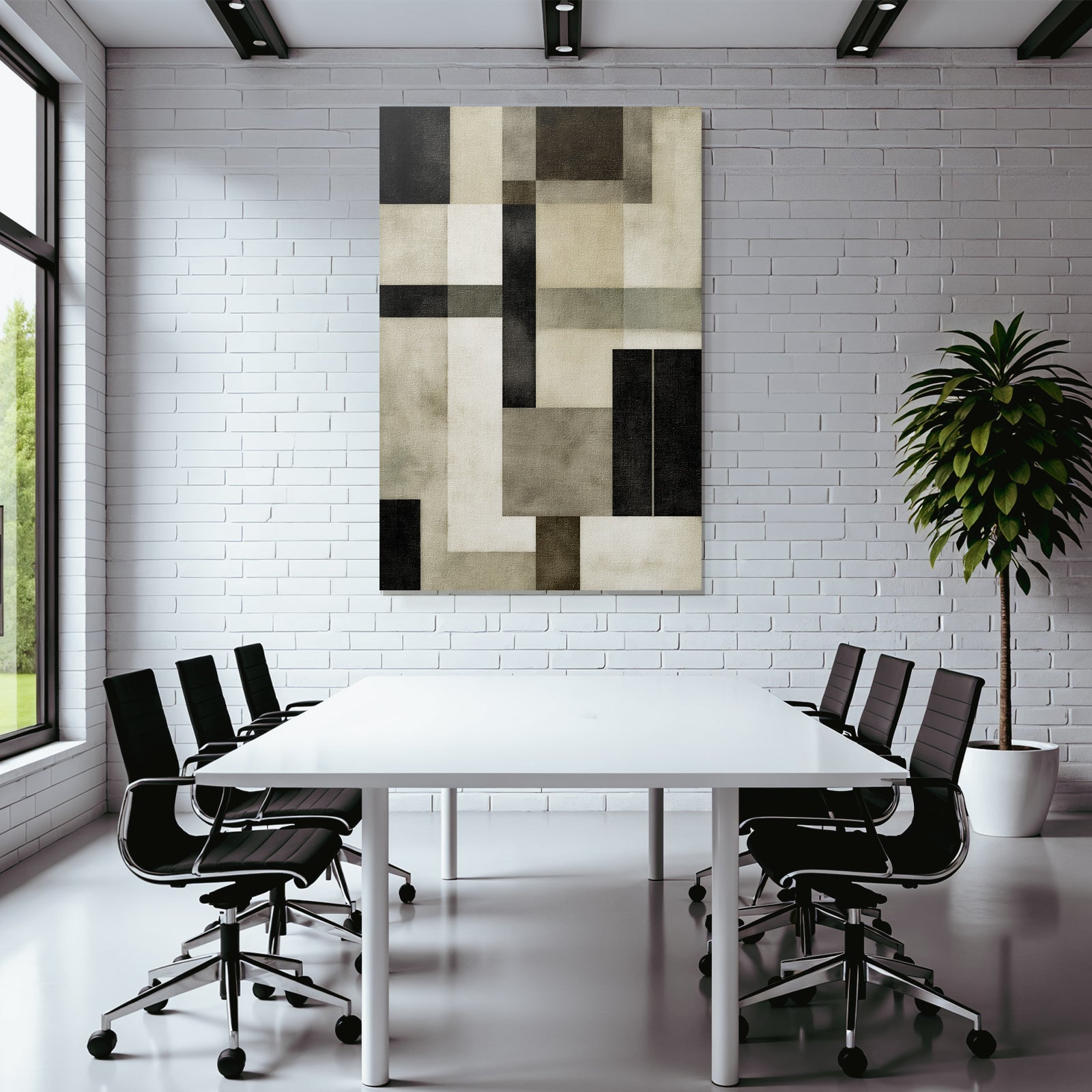 Abstract Geometric Composition In Black White Grey