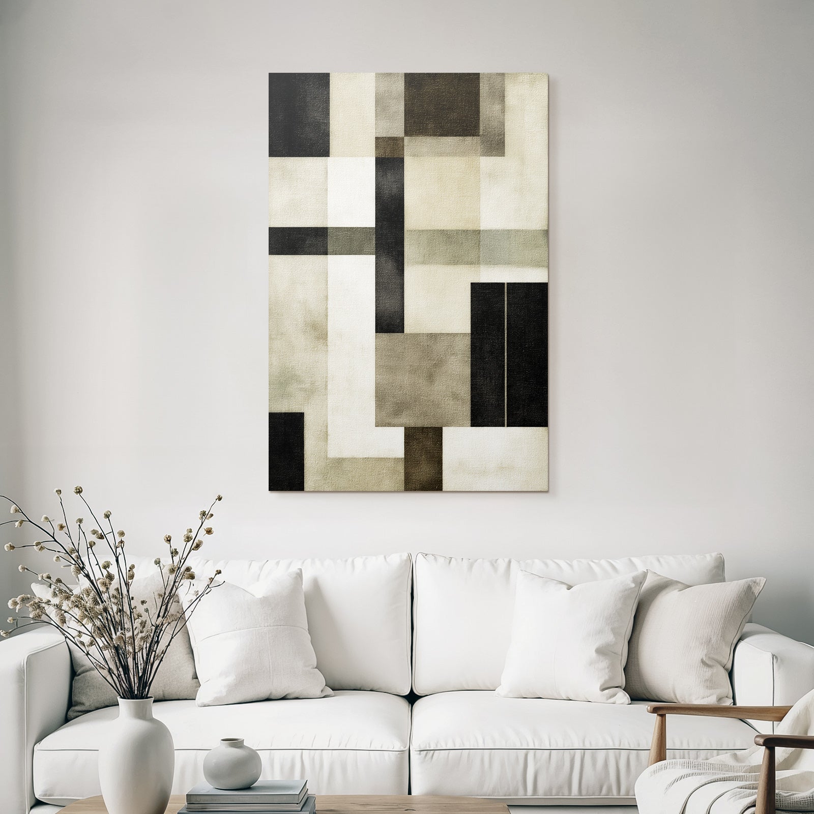 Abstract Geometric Composition In Black White Grey