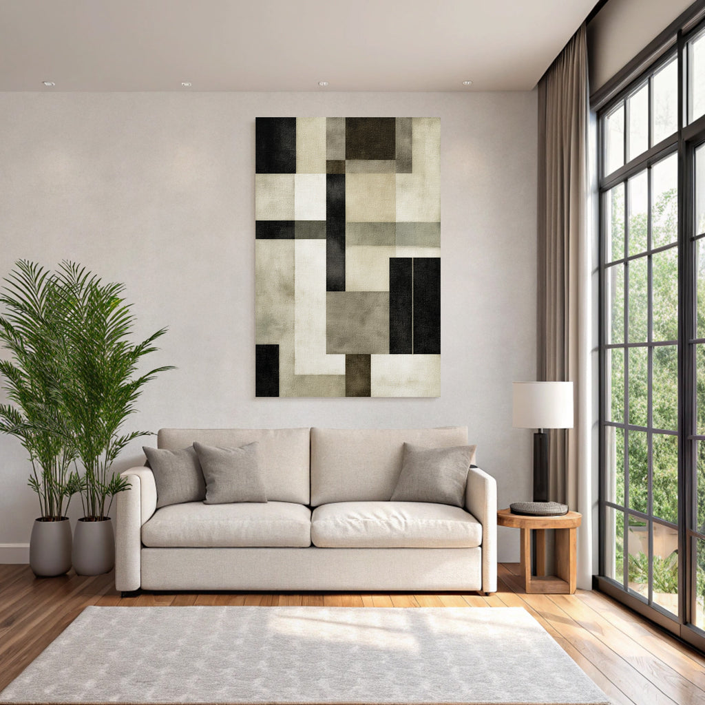 Abstrakte Geometrische Komposition In Schwarz Weiss Grau