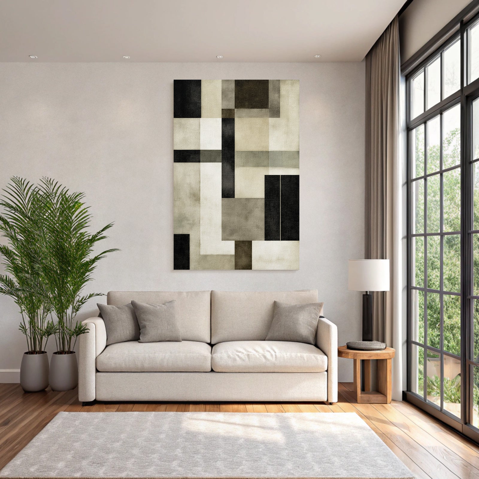 Abstract Geometric Composition In Black White Grey