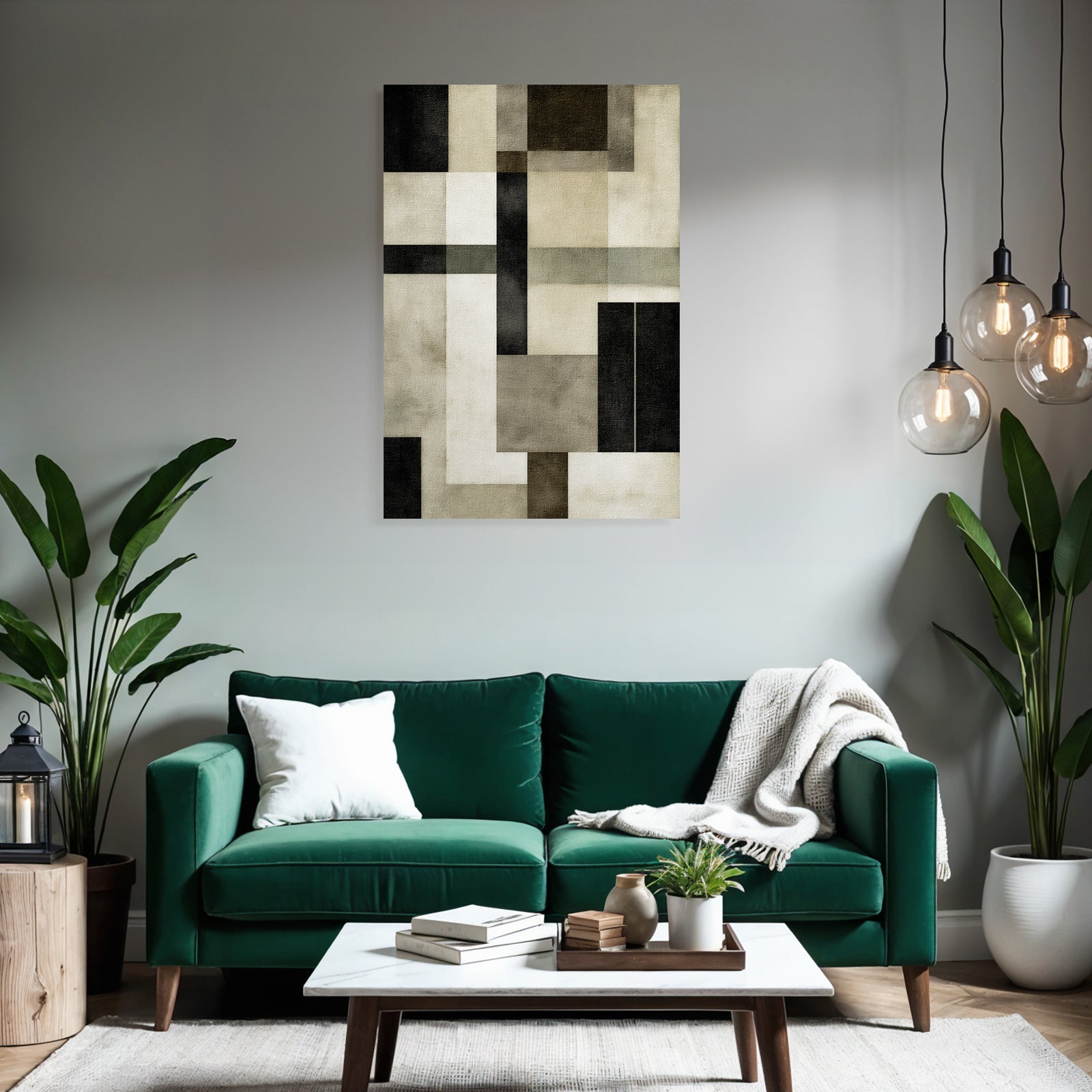 Abstract Geometric Composition In Black White Grey