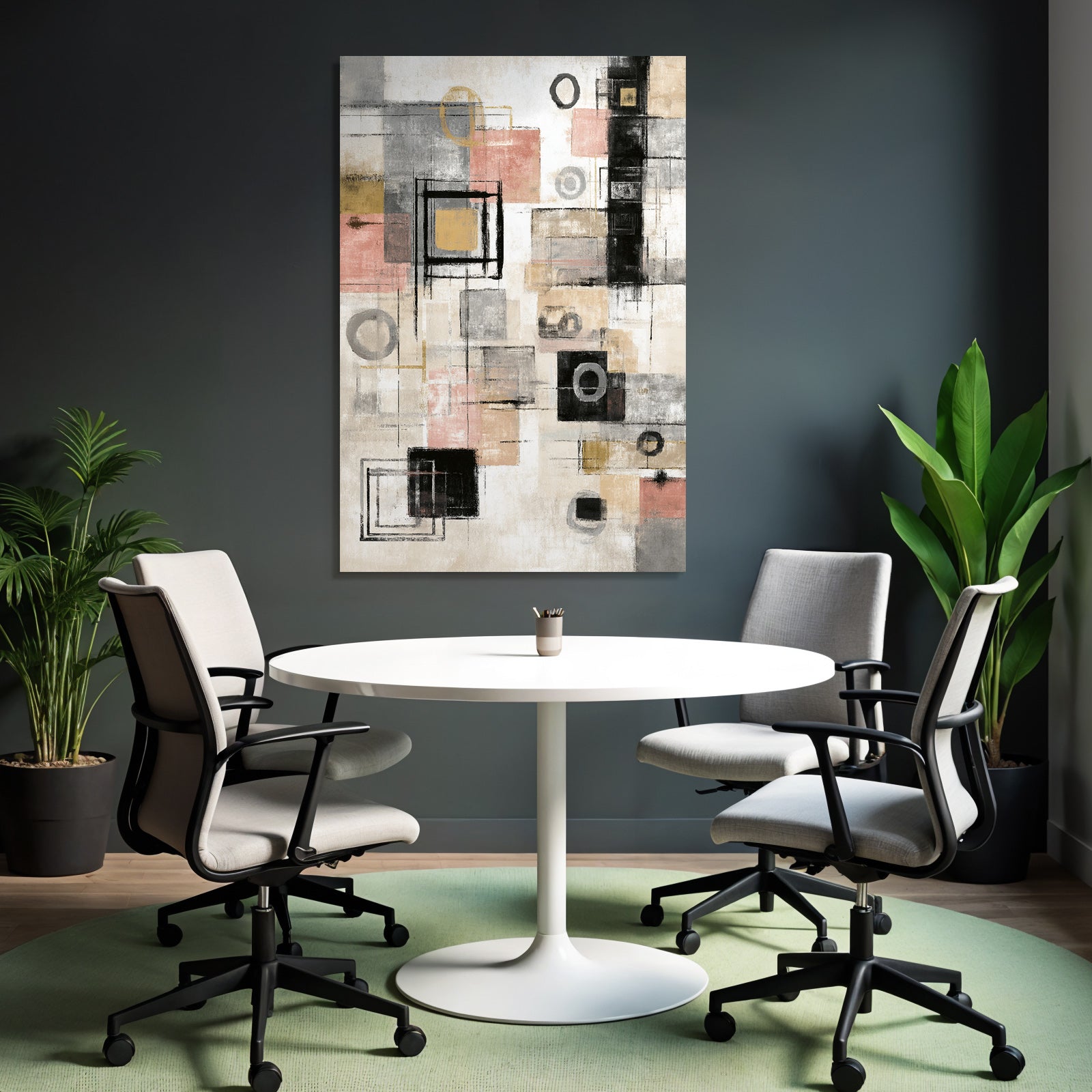 Abstract Geometric Art Gray Tones With Gold And Pink