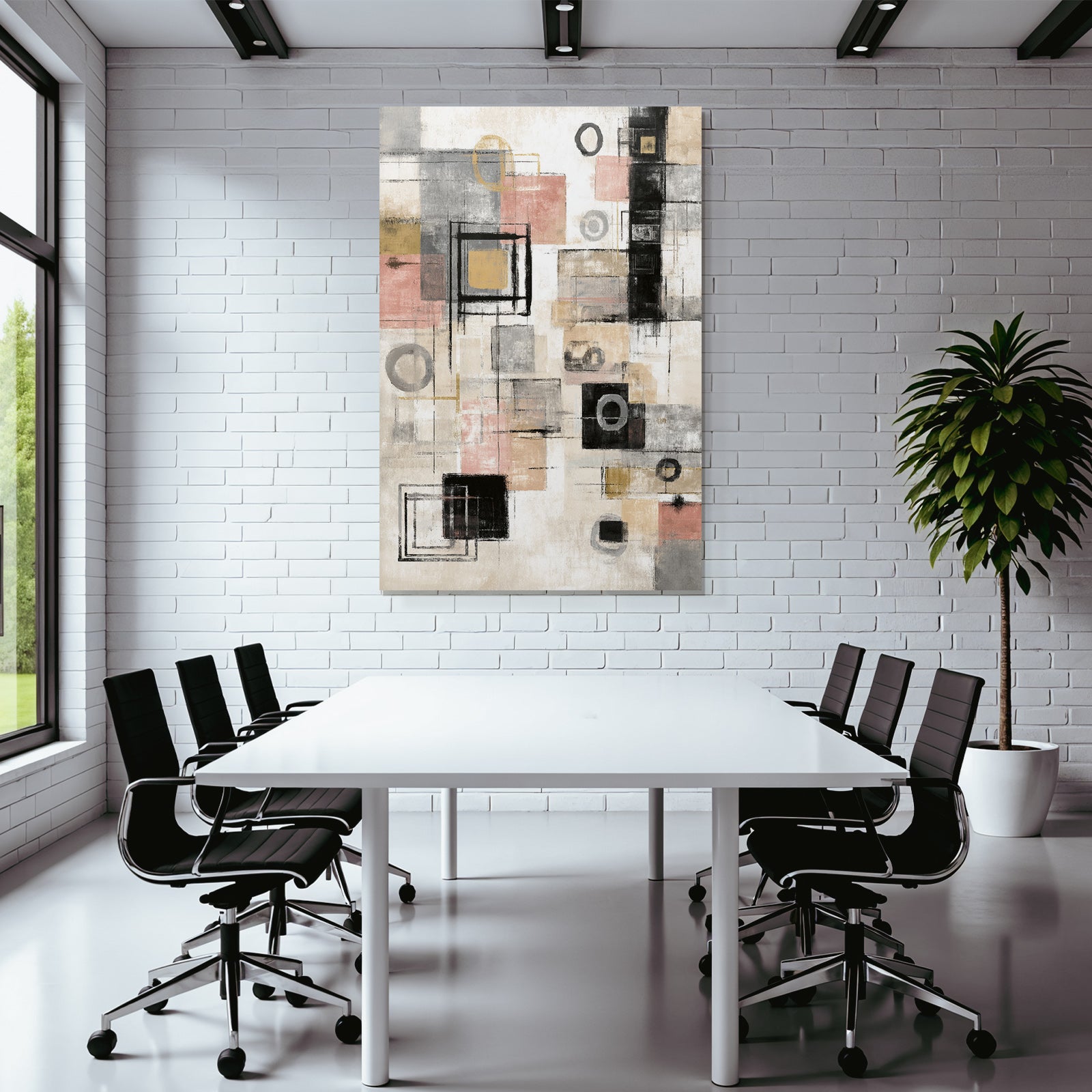 Abstract Geometric Art Gray Tones With Gold And Pink
