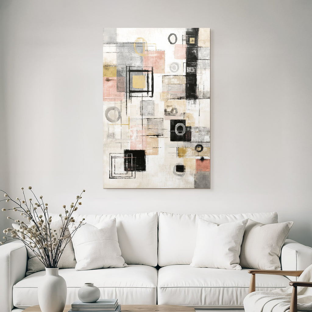 Abstract Geometric Art Gray Tones With Gold And Pink