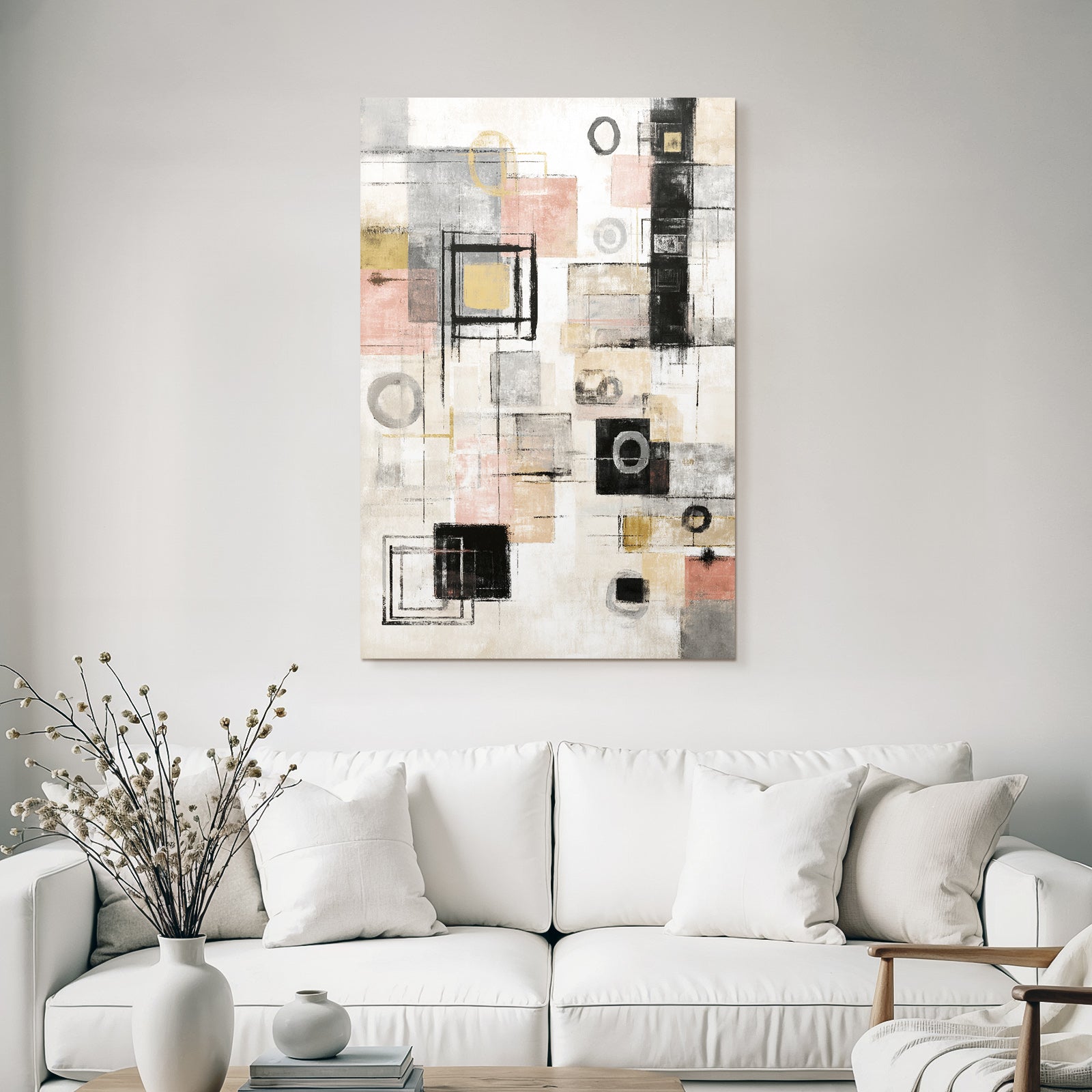 Abstract Geometric Art Gray Tones With Gold And Pink