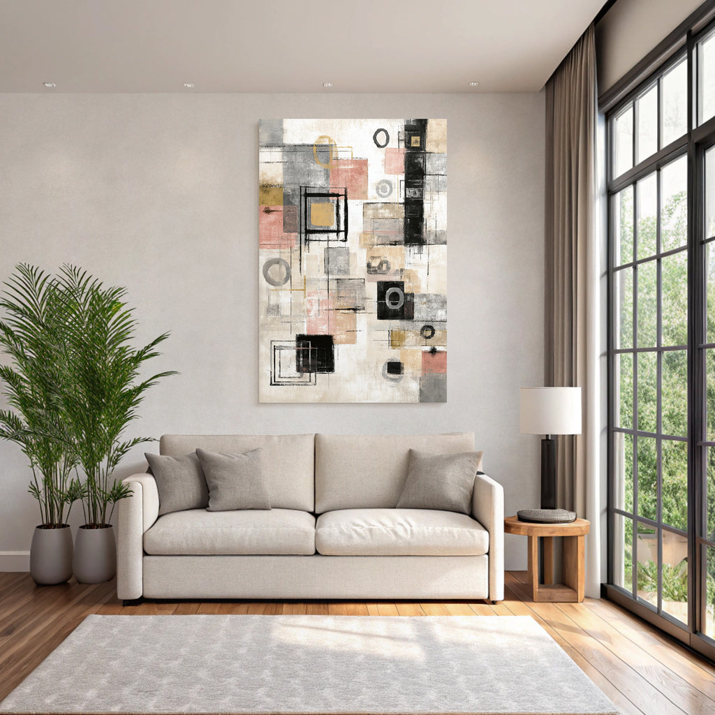 Abstract Geometric Art Gray Tones With Gold And Pink