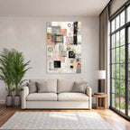 Abstract Geometric Art Gray Tones With Gold And Pink