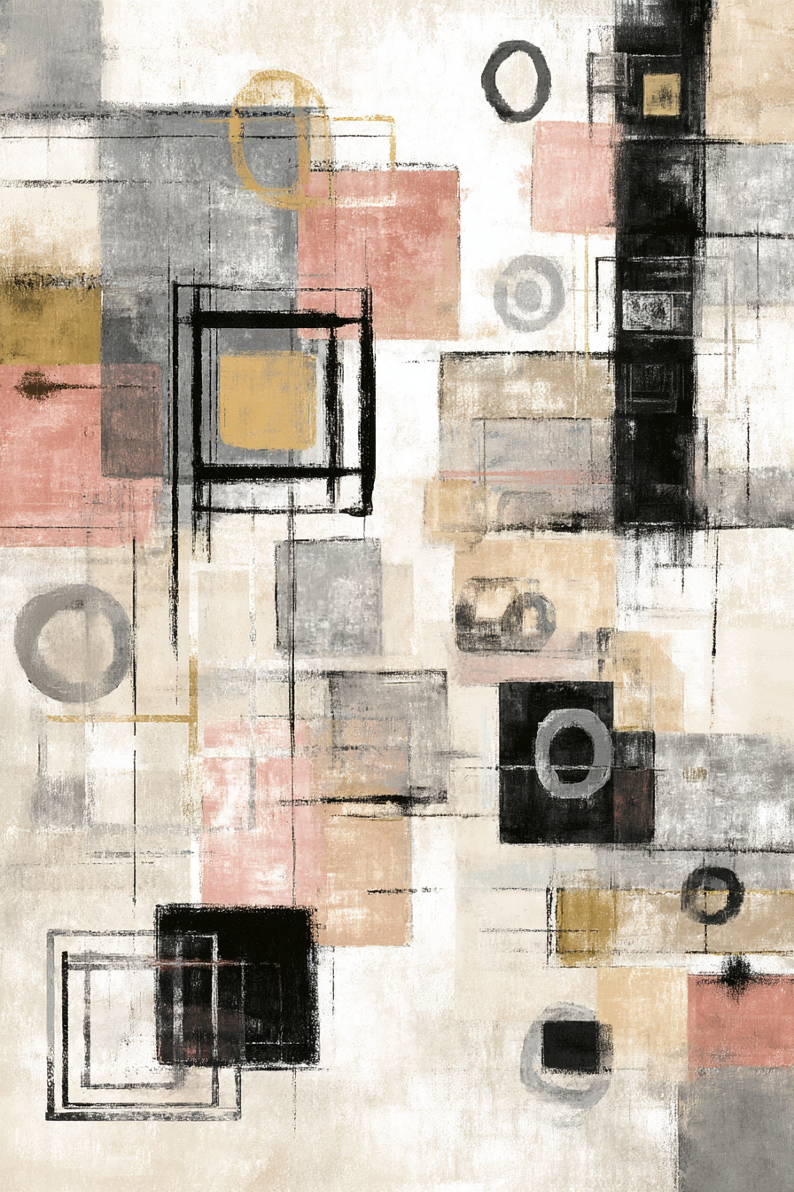 Abstrakte Geometrische Kunst Grautoene Mit Gold Und Rosa | Modern Basic | Einrichtungsstile