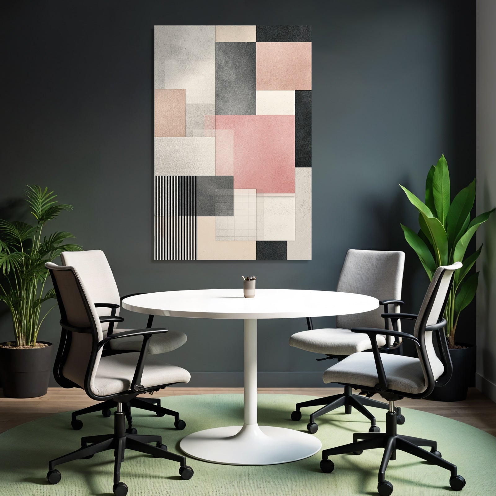 Abstract geometric composition with color blocks and textures
