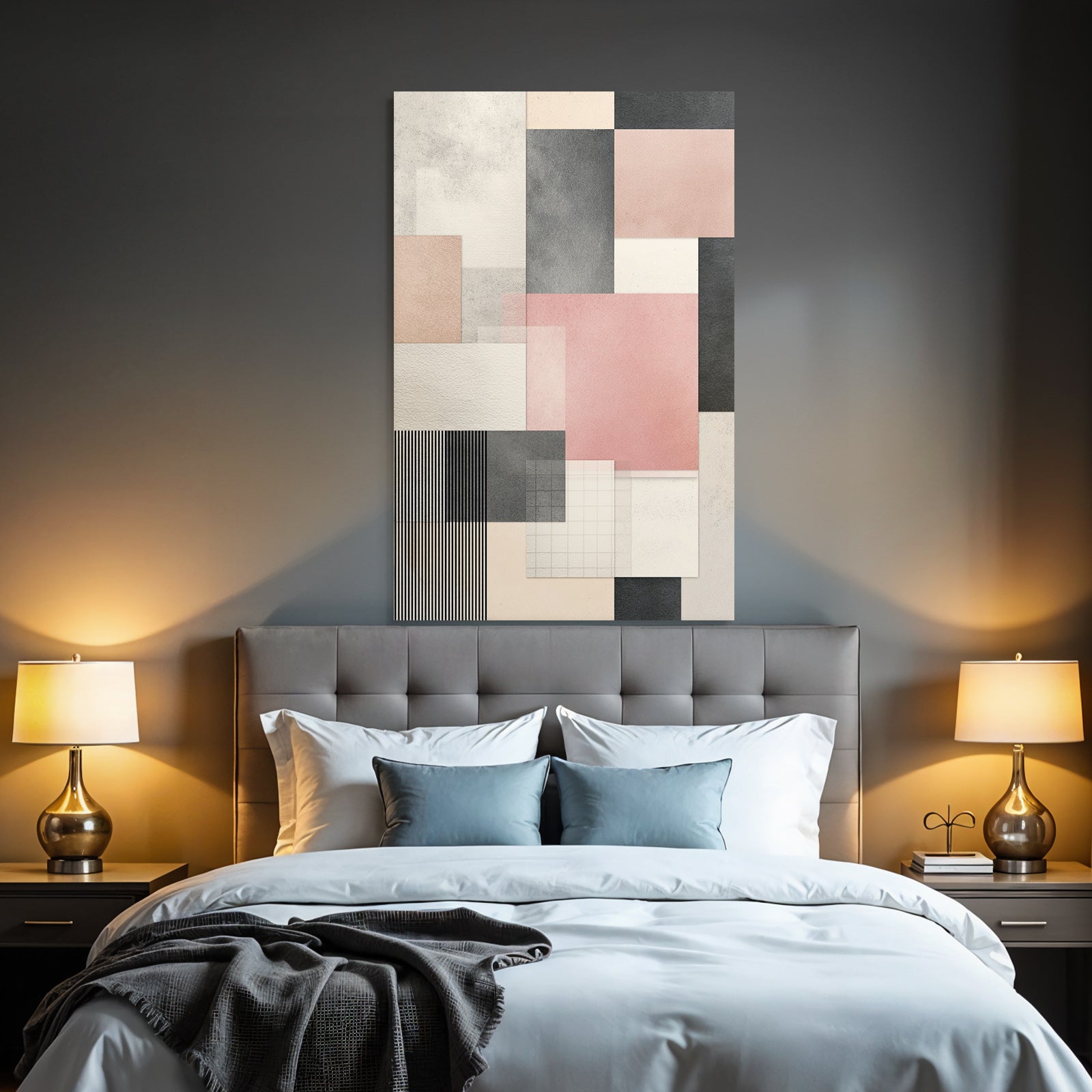 Abstract geometric composition with color blocks and textures
