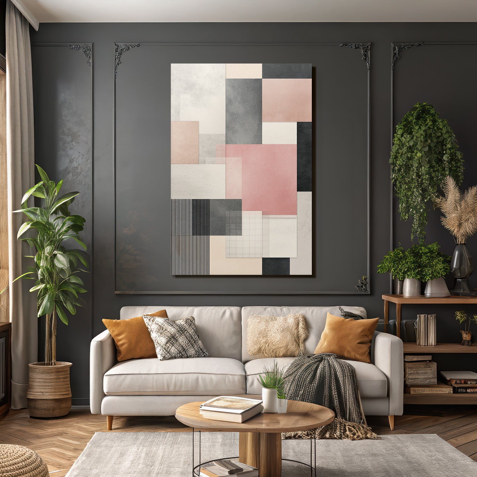 Abstract geometric composition with color blocks and textures