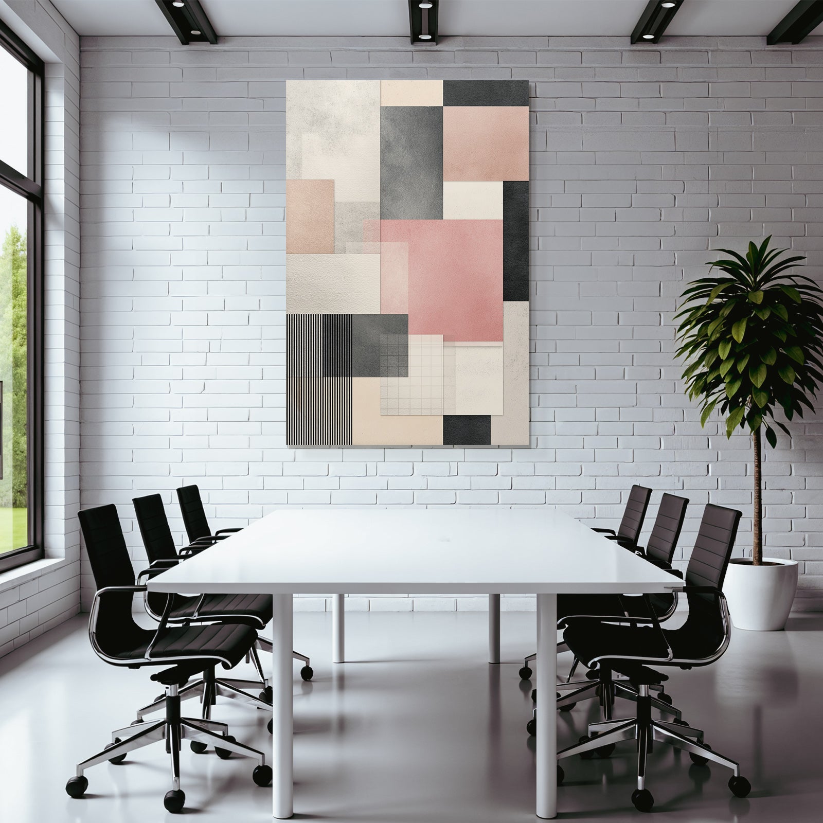 Abstract geometric composition with color blocks and textures
