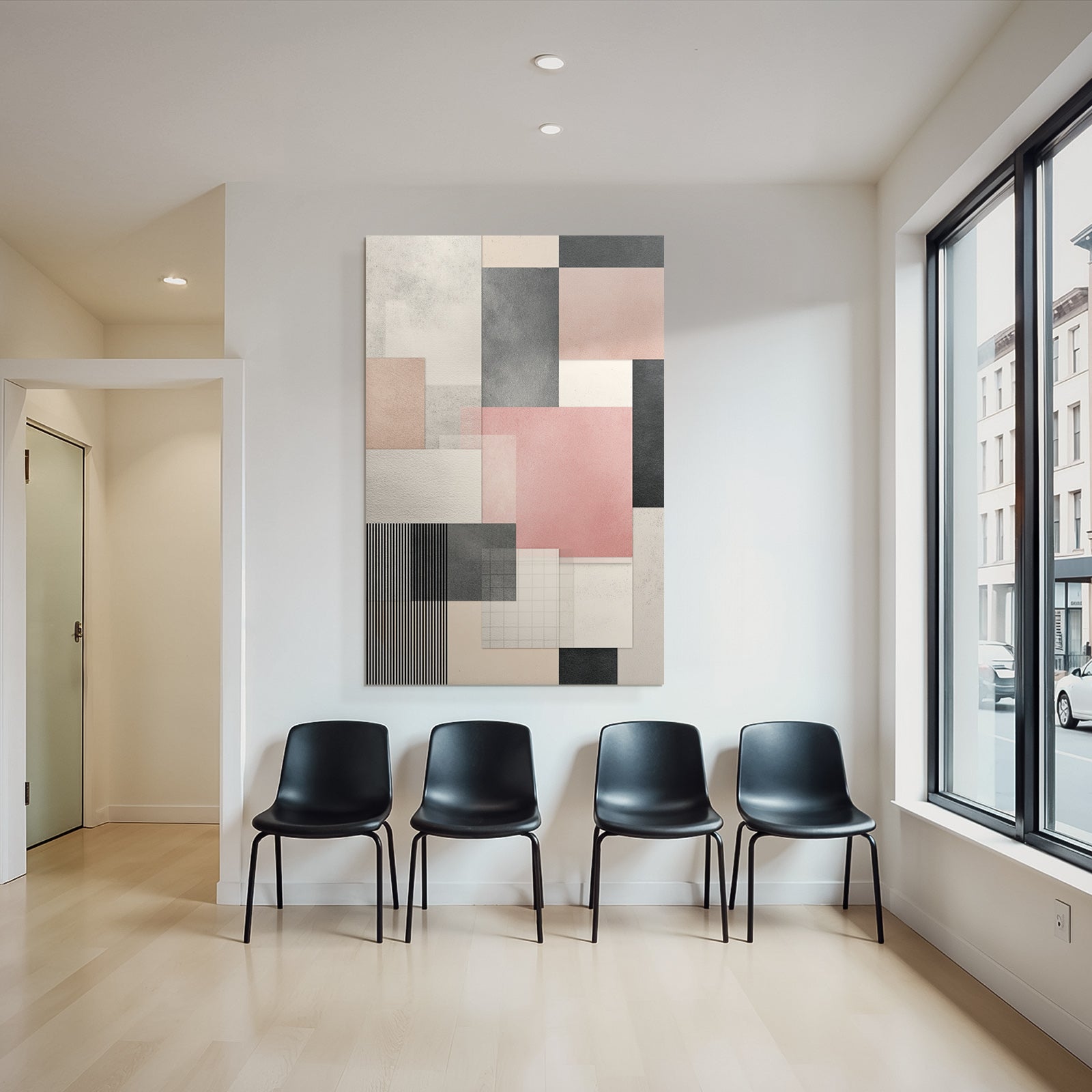Abstract geometric composition with color blocks and textures