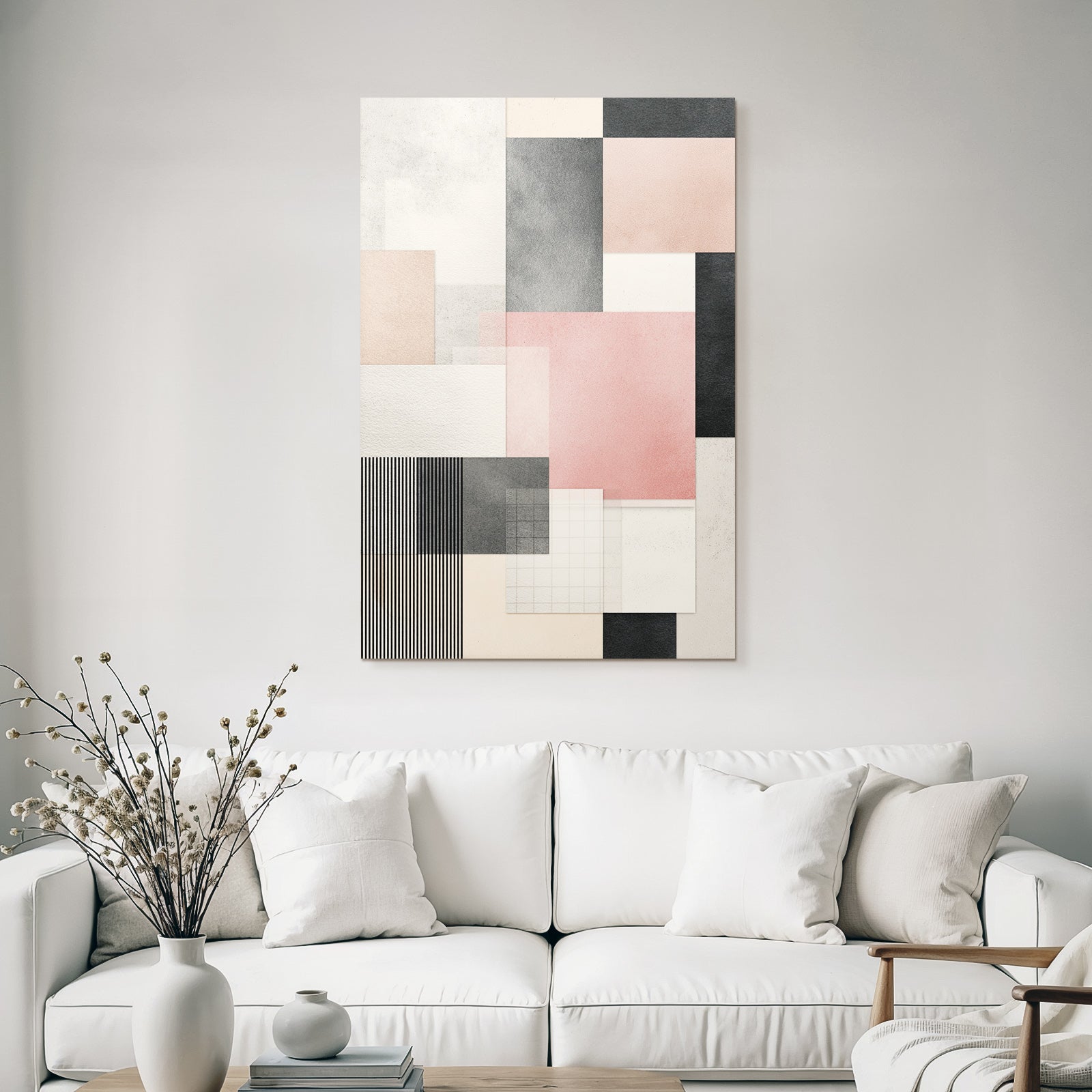Abstract geometric composition with color blocks and textures