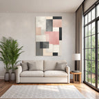 Abstract geometric composition with color blocks and textures