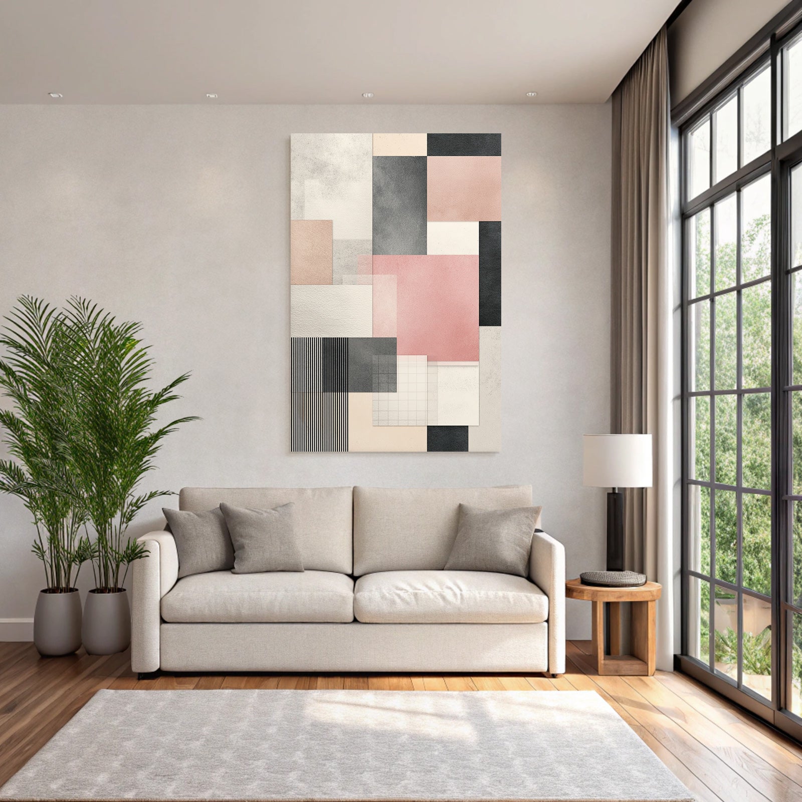 Abstract geometric composition with color blocks and textures