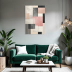 Abstract geometric composition with color blocks and textures