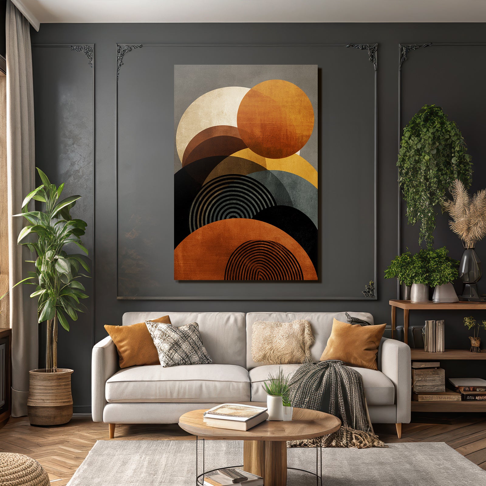 Abstract Graphic Composition Circular Shapes In Warm Tones