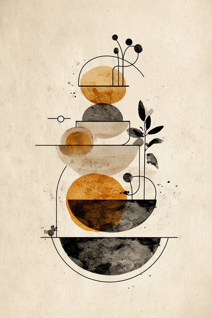 Abstrakte Illustration Geometrische Formen Natur Erdtoene Minimalistisch | Modern Basic | Einrichtungsstile
