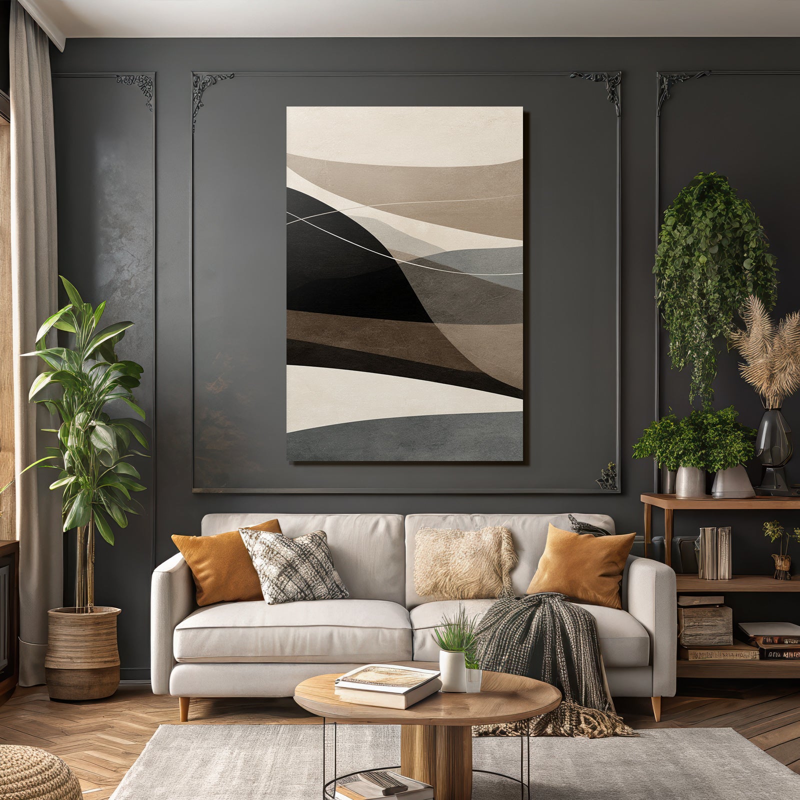 Abstract illustration Overlapping shapes Neutral tones Calm composition