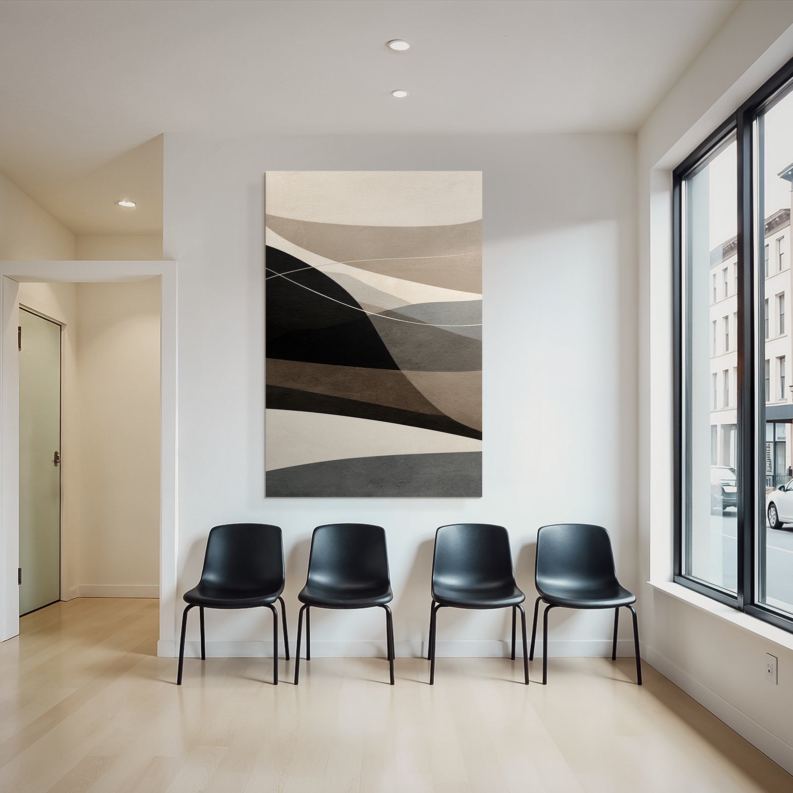 Abstract illustration Overlapping shapes Neutral tones Calm composition