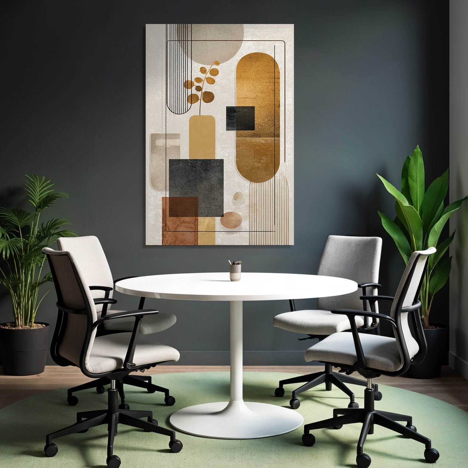 Abstract Art Earth Tones Circles Rectangles Lines Modern Minimalist
