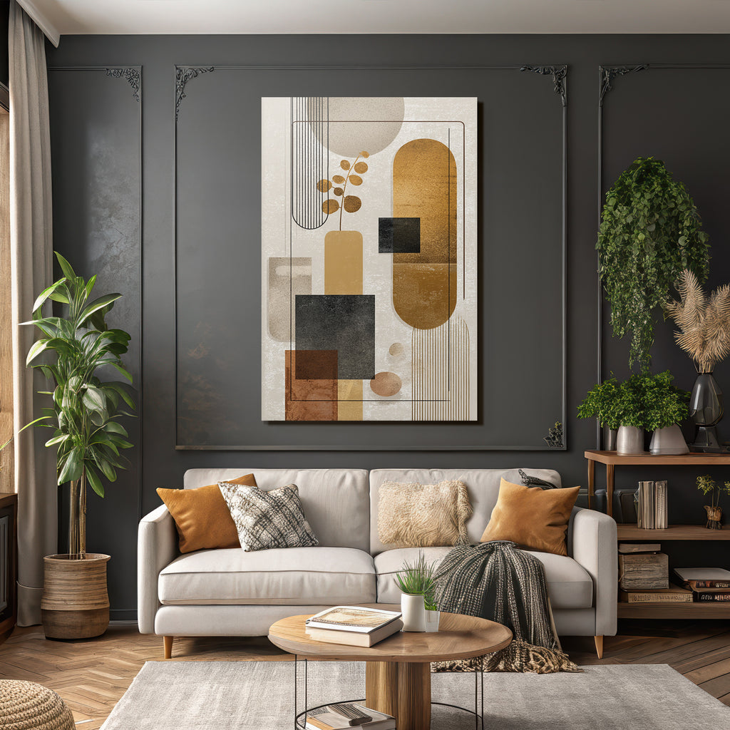 Abstract Art Earth Tones Circles Rectangles Lines Modern Minimalist