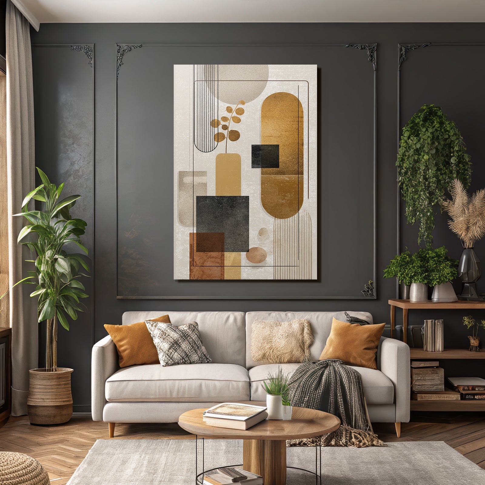 Abstract Art Earth Tones Circles Rectangles Lines Modern Minimalist