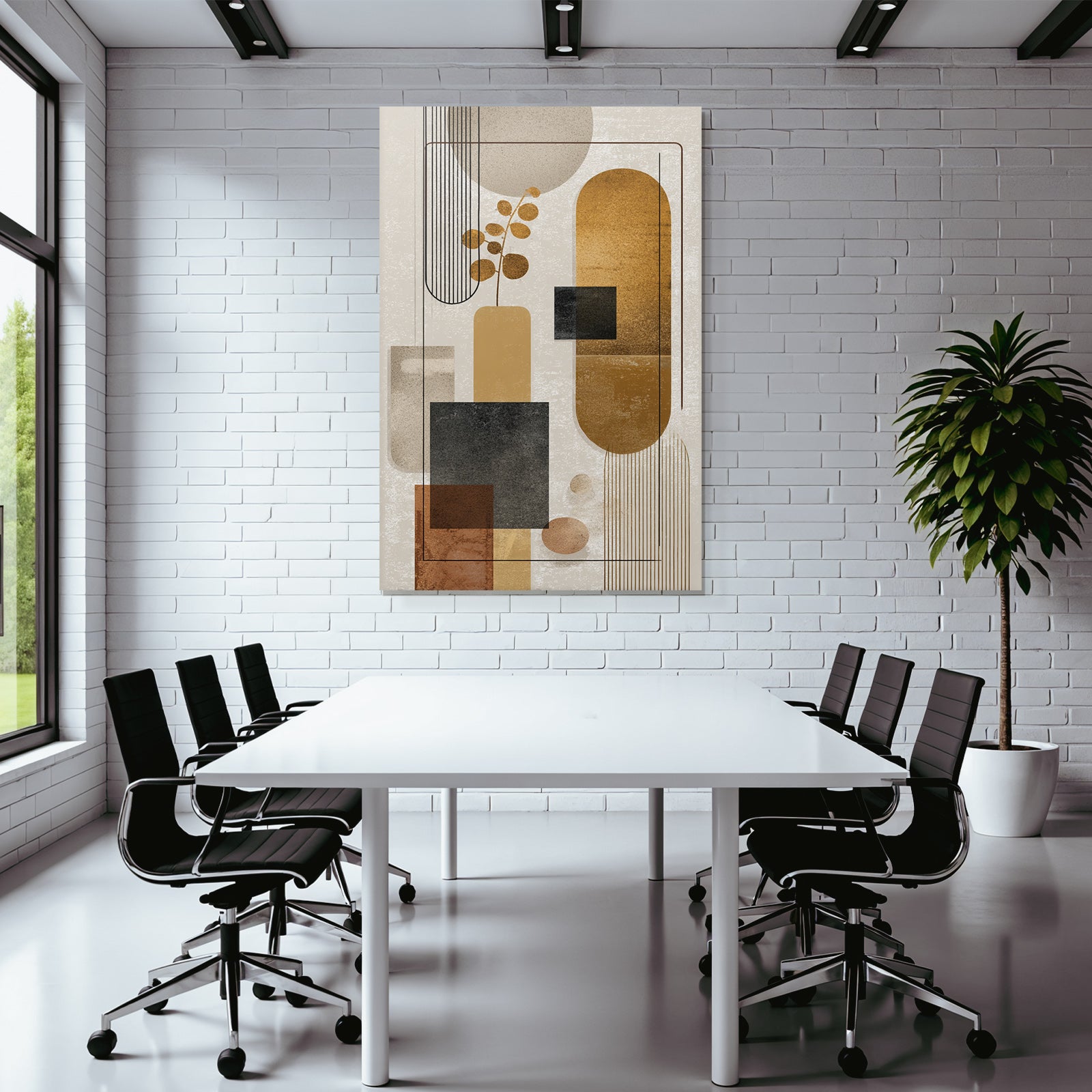 Abstract Art Earth Tones Circles Rectangles Lines Modern Minimalist